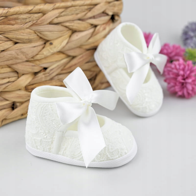 ECRU KORONKOWE BUCIKI NA CHRZEST, WIĄZANE NIECHODKI, BUTY NA LATO R. 10 CM Rozmiar 10 cm