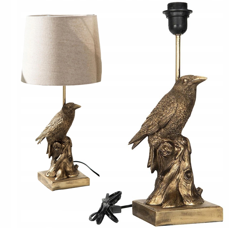 Stolová Nočná Lampa E27 Zlatá Vták Kruk 41 cm do obývacej izby a spálne