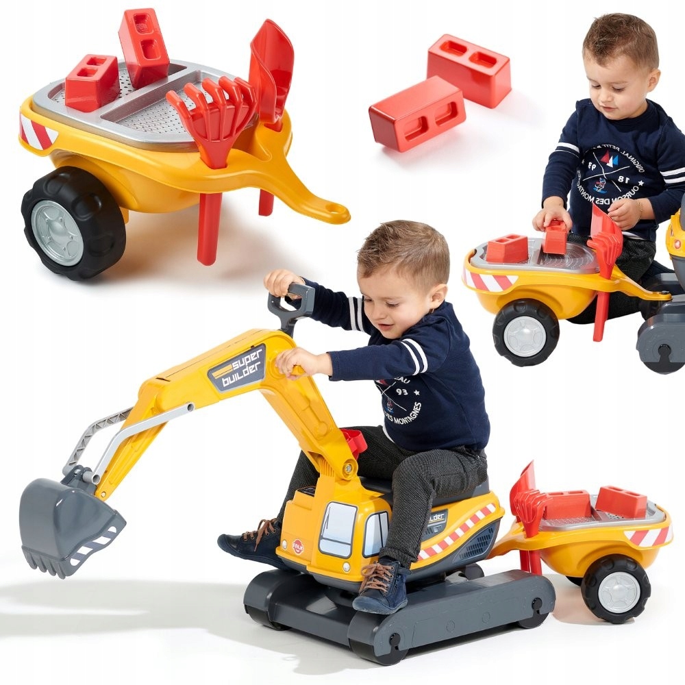 Jeździk Koparka Builder Z Przyczepka Grabki Łopatka 3-7 Lat Falk