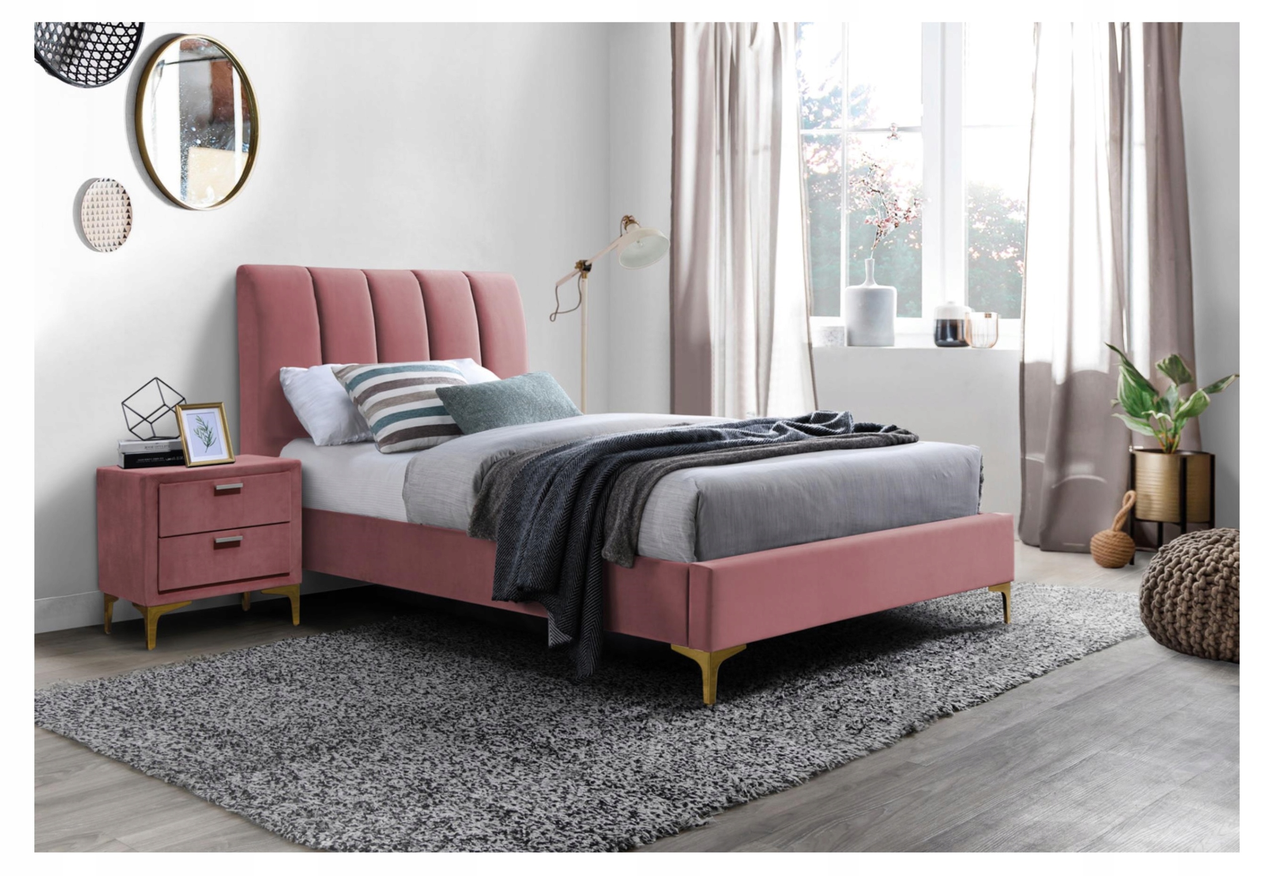Posteľ Mirage Velvet 90x200 ružová/zlatá do spálne Sig