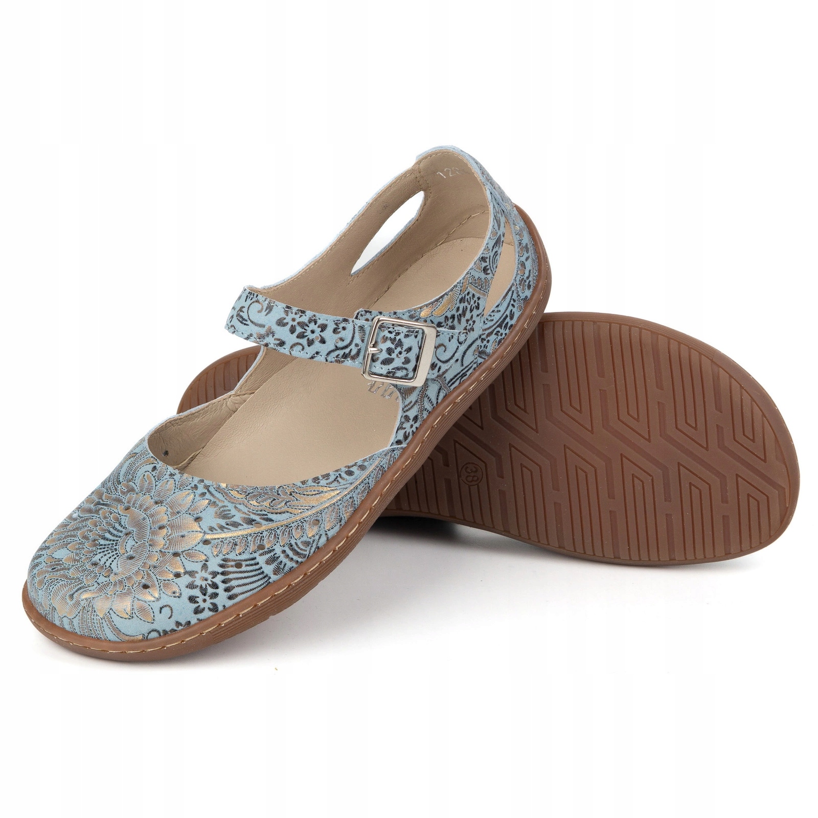 Dámské barefoot kožené baleríny s páskem Olivier 1284 modré 41