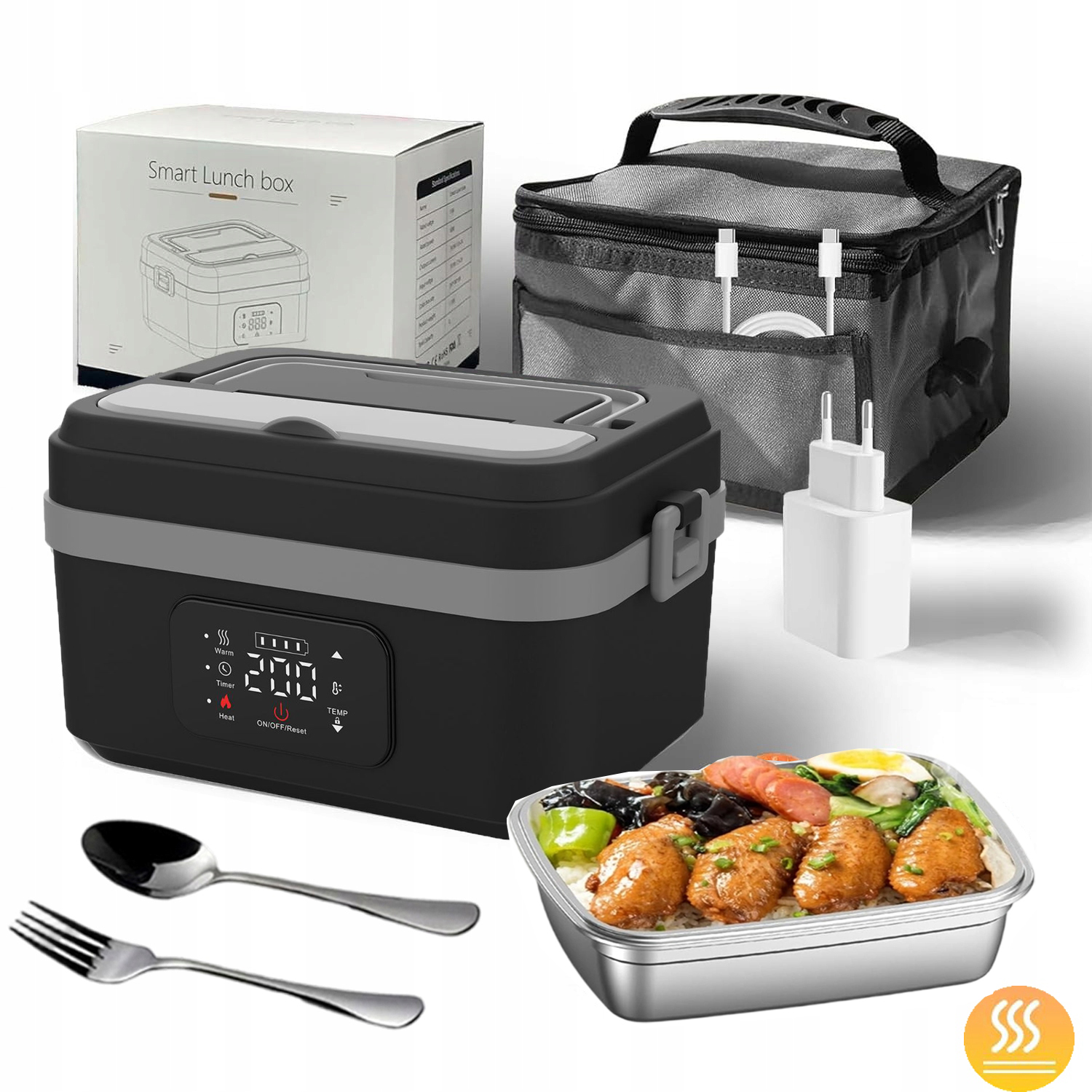 Elektrický Obědový Box 16000MAH Nabíjecí Ohřívač Jídel Termo Taška (šedá)