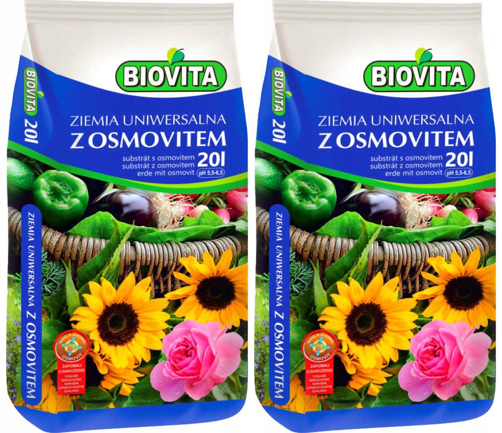 2X ZIEMIA UNIWERSALNA DO WARZYW KWIATÓW PODŁOŻE Z OSMOVITEM 20L BIOVITA