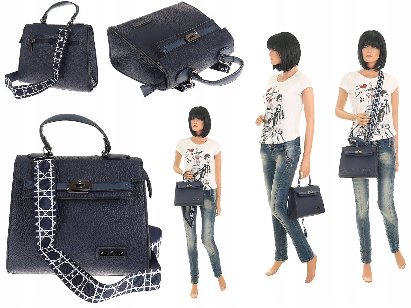 Klasyczna Elegancka Torebka Damska listonoszka 12307 Kolor okuć srebrny