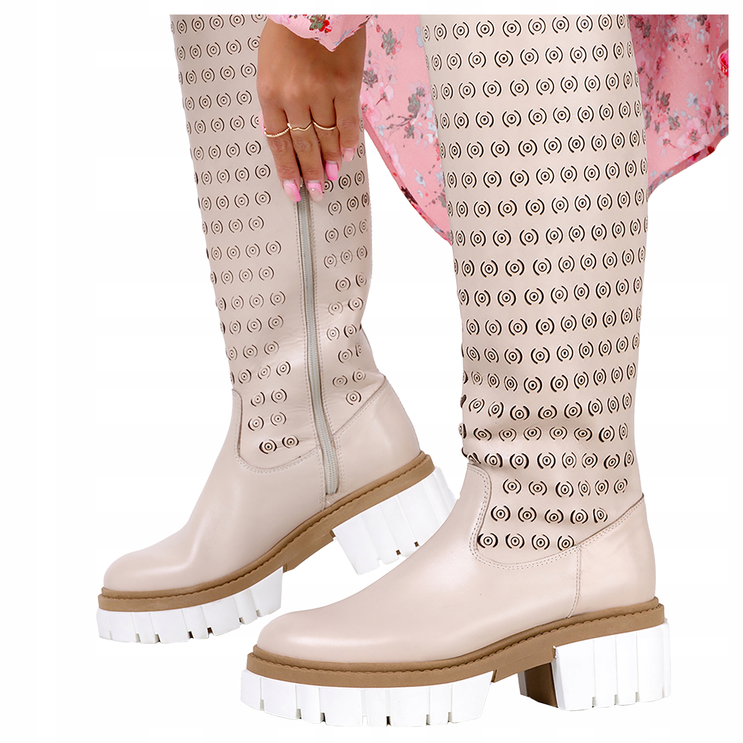 Kozačky, Perforované Boty Na Platformě, Polská Kůže, Velikost 36