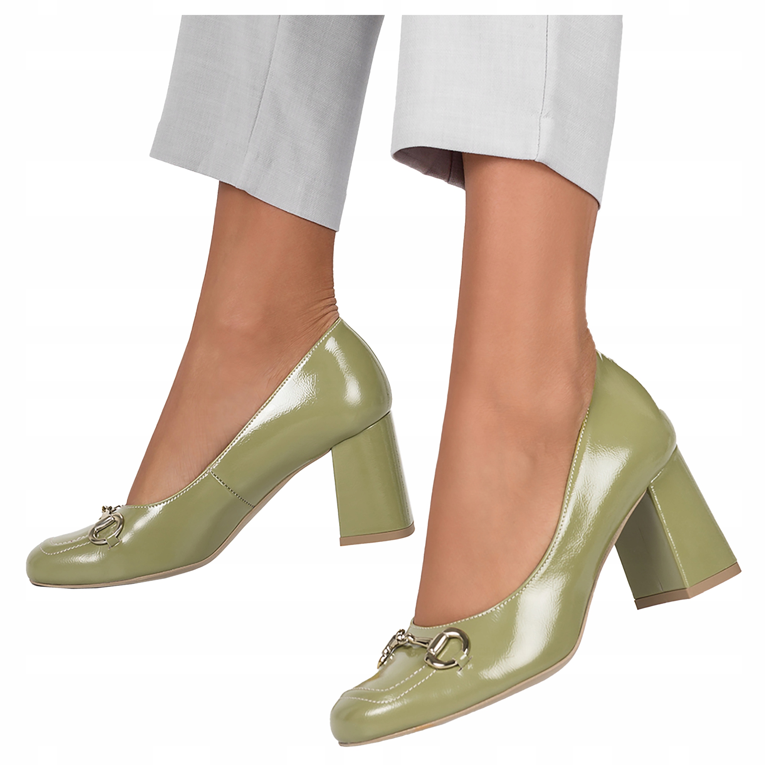 Kožené Lodičky Na Podpatku Se Zlatou Sponou, Velikost 36