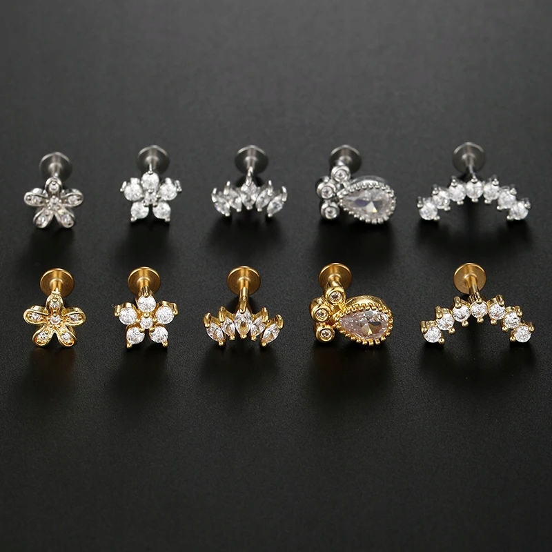 Piercing de acero inoxidable para mujer, pendientes de cristal Labret para Marka Inna marka