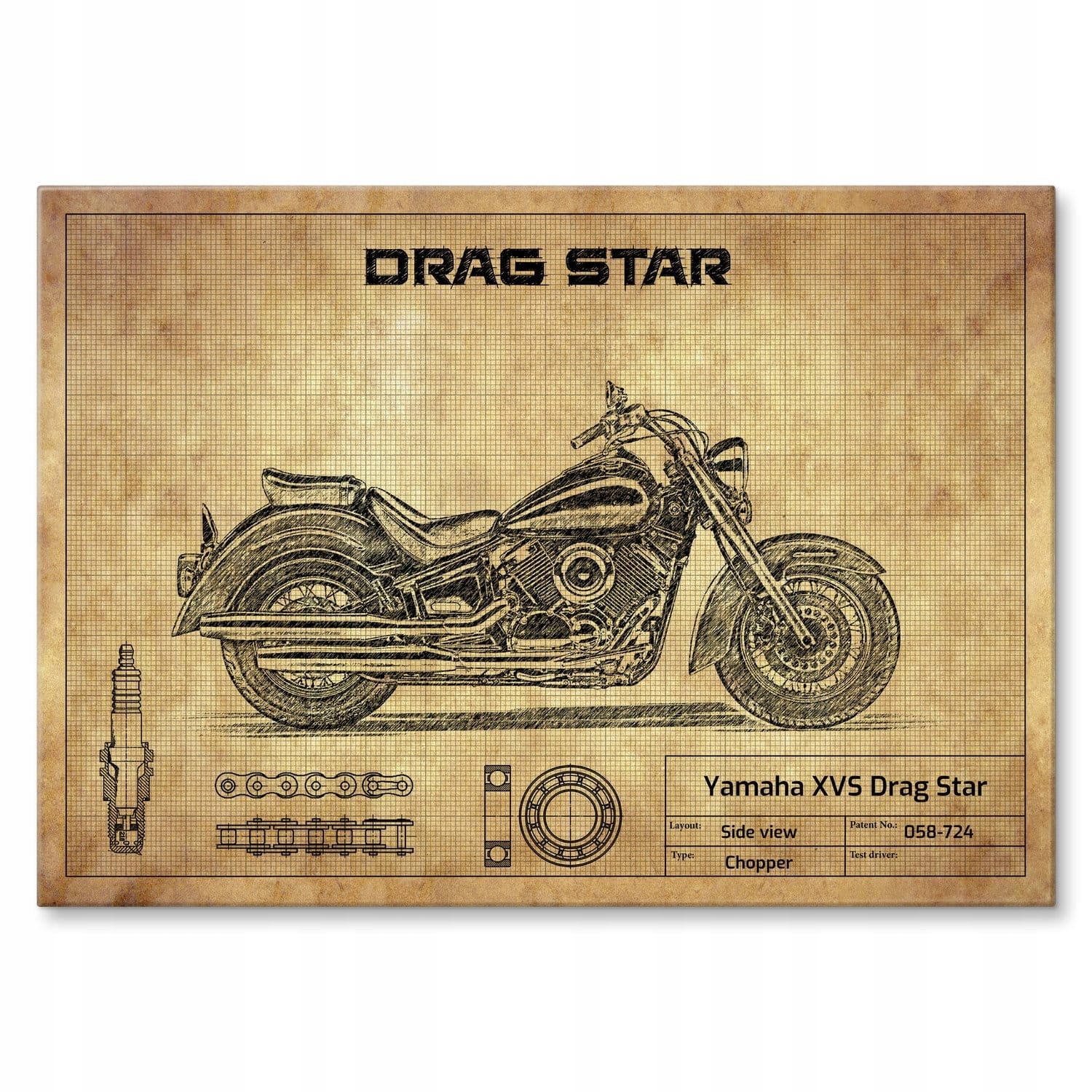 Velký obraz kovová tabule náčrtek plech motocykl Yamaha Drag Star