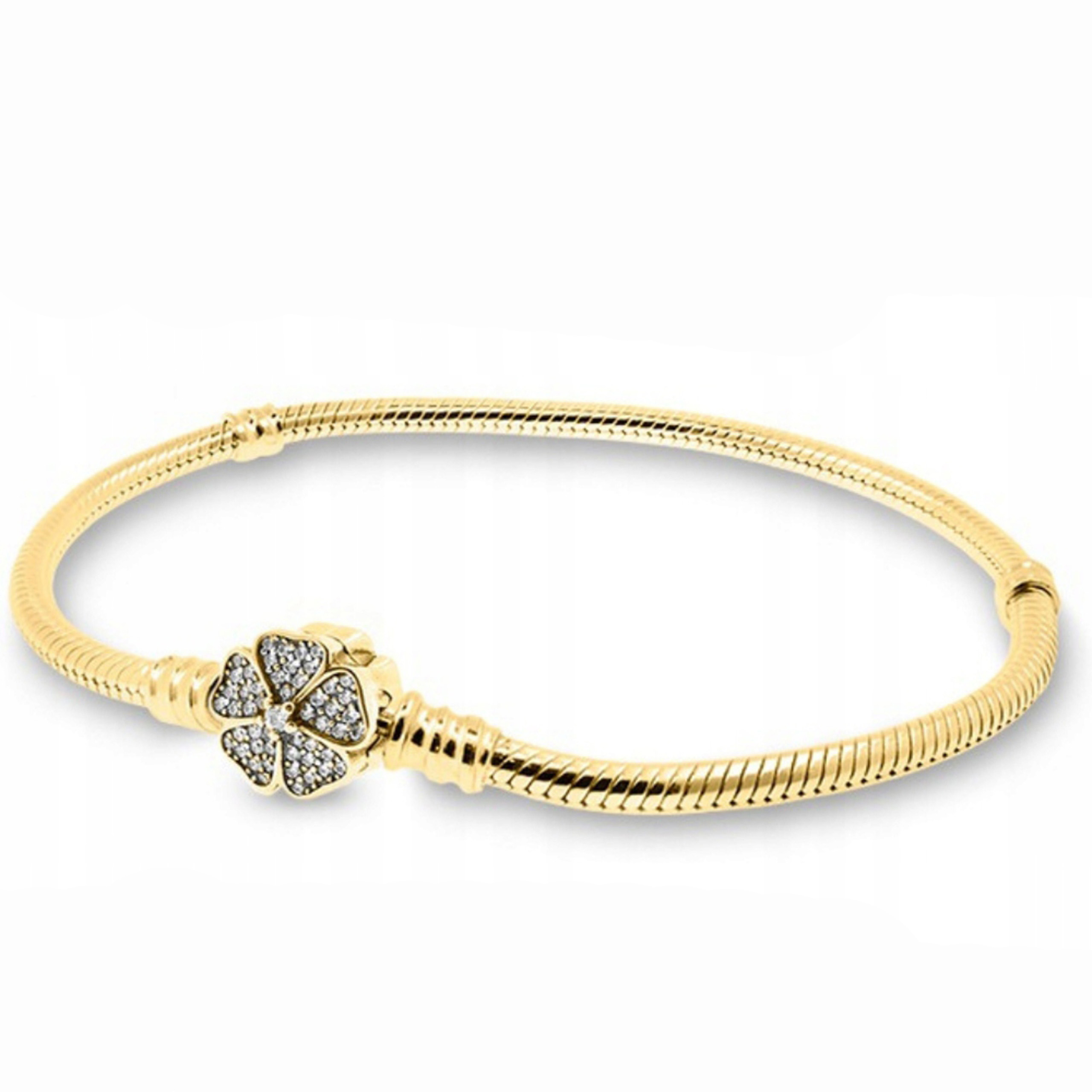 Zlatý modulární náramek s květinou Květ Zirkon 19 Cm Stříbro 925