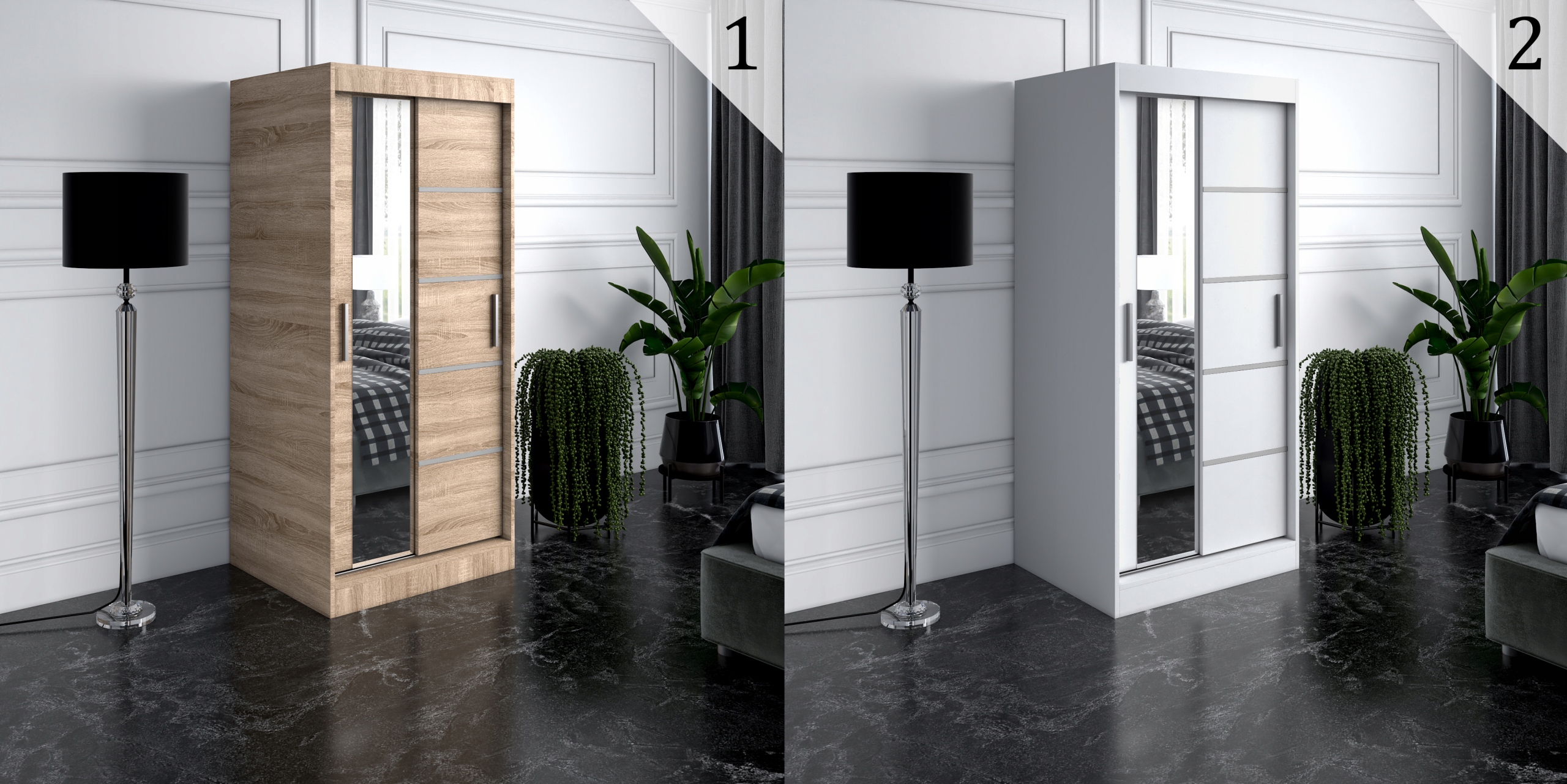 Szafa przesuwna 90 cm 2 wnętrza ARTISAN + ANTRACYT Kod producenta 90-LP