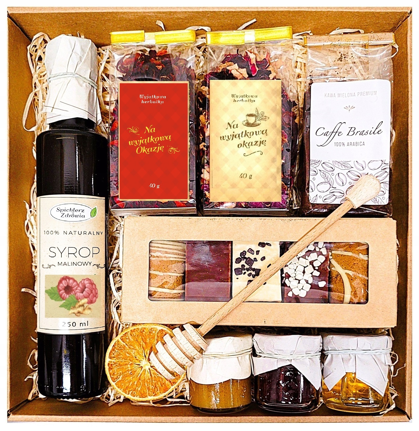 Levně Dárkový Koš Dárek Dárkové Balení Čaje Med Malinový Sirup Perníky