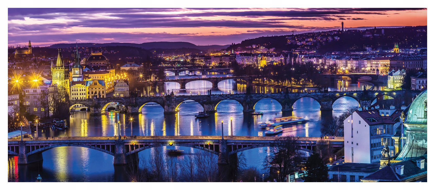 Fototapeta Praha v noci Vltava světla města Karlův most 832x254 lepidlo