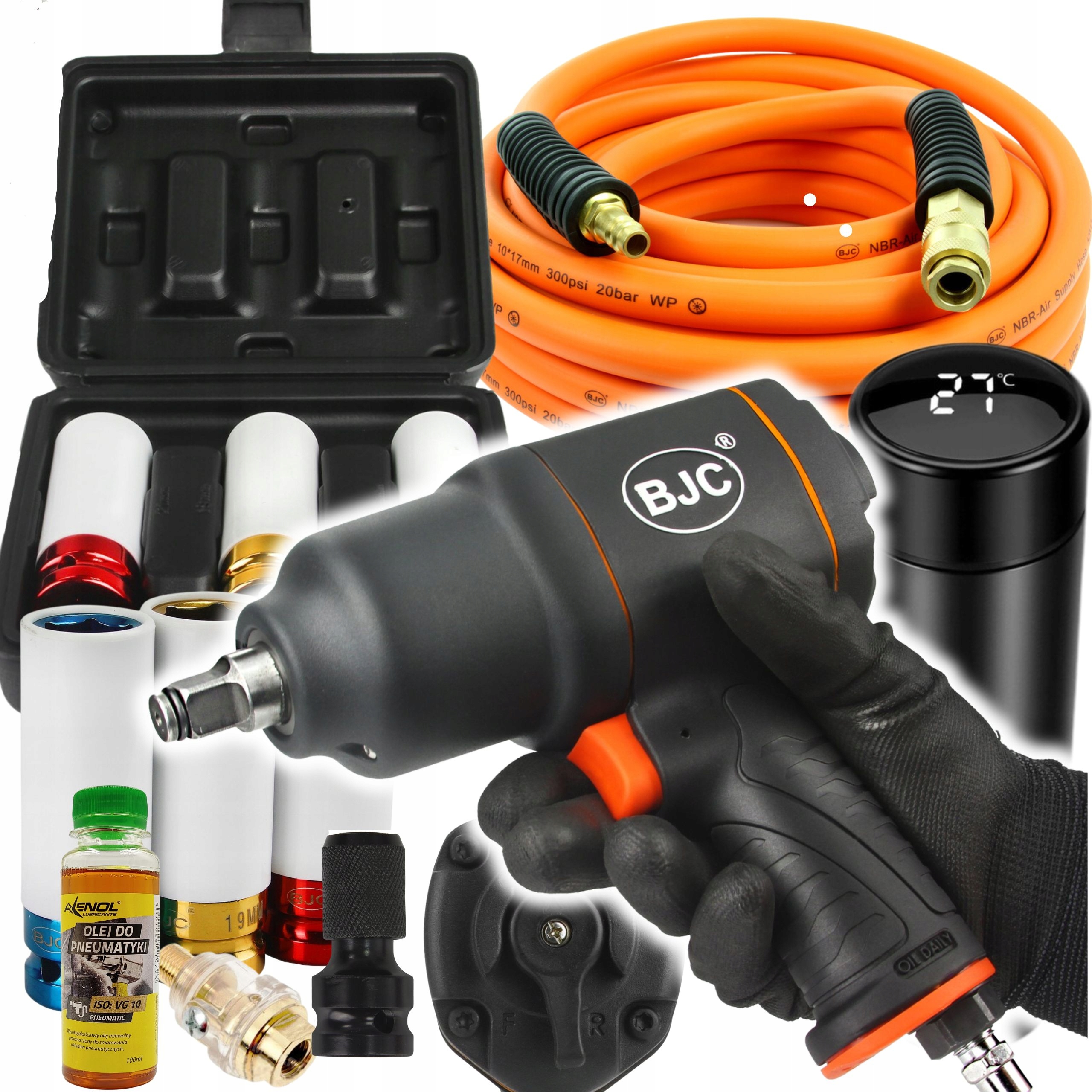 Sada Rázových Nástavcov Pre Alufelg 17/19/21 mm Rázový Uťahovák Hadica 10 m Kubek