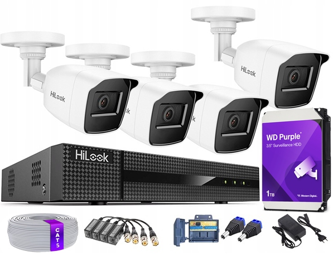 Venkovní monitorování Sada 4x Kamera 5Mpx 4v1 IR20m Analýza Detekce