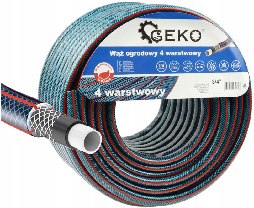 Wąż ogrodowy wysokociśnieniowy do wody 4-warstwowy 3/4' 50mb Geko