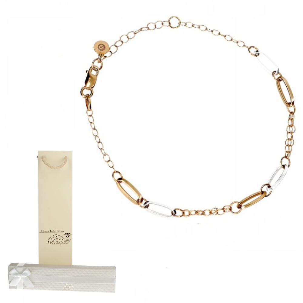 Zlatý náramek s dvoubarevnými podlouhlými články 585