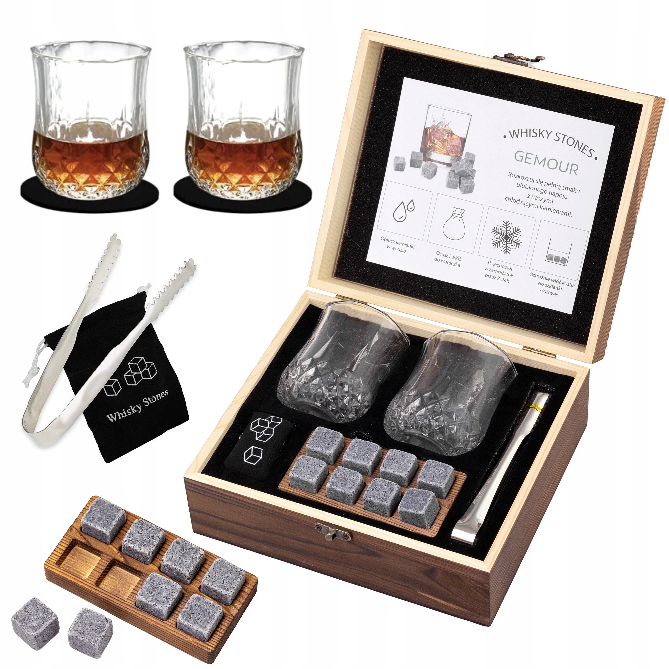 Dárková Sada na whisky Velké chladicí kameny Sklenice Krabička na ně