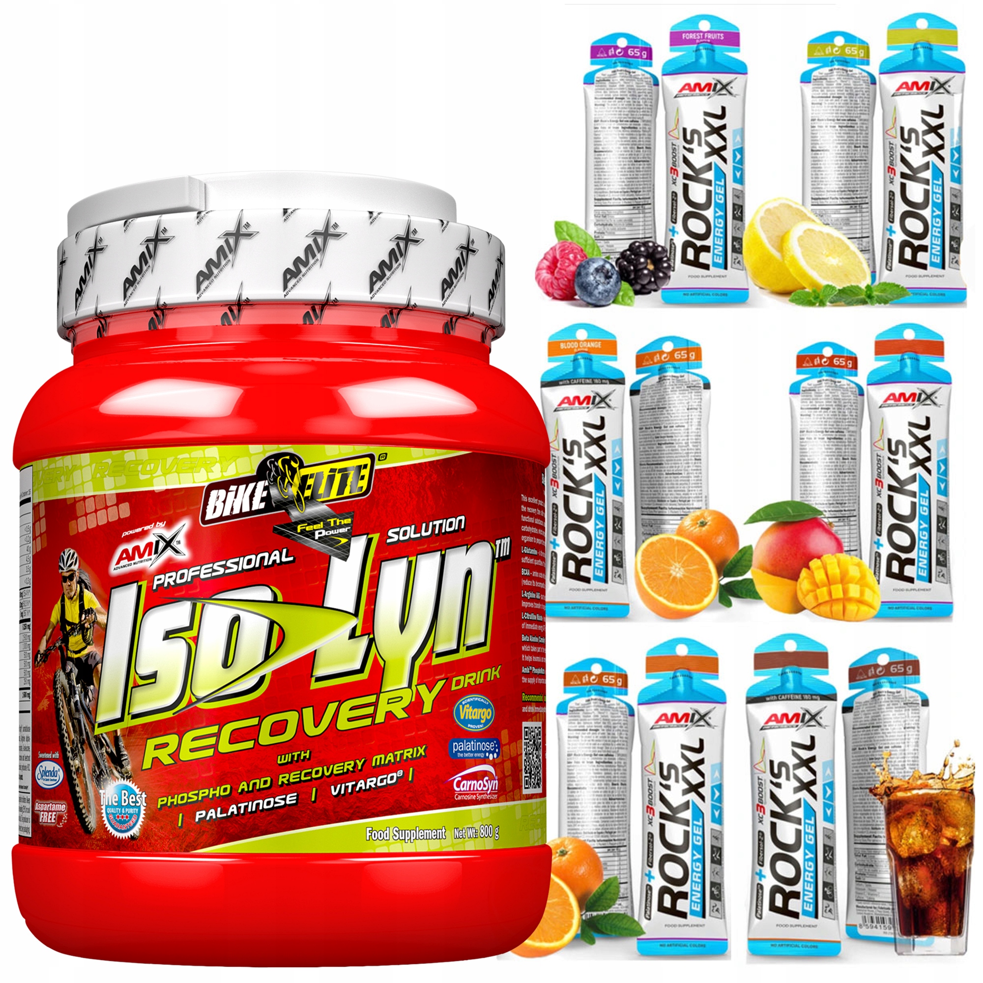 Isotonic pro sportovce 800 g Amix Iso-Lyn, energetické gely 6 ks příchutí