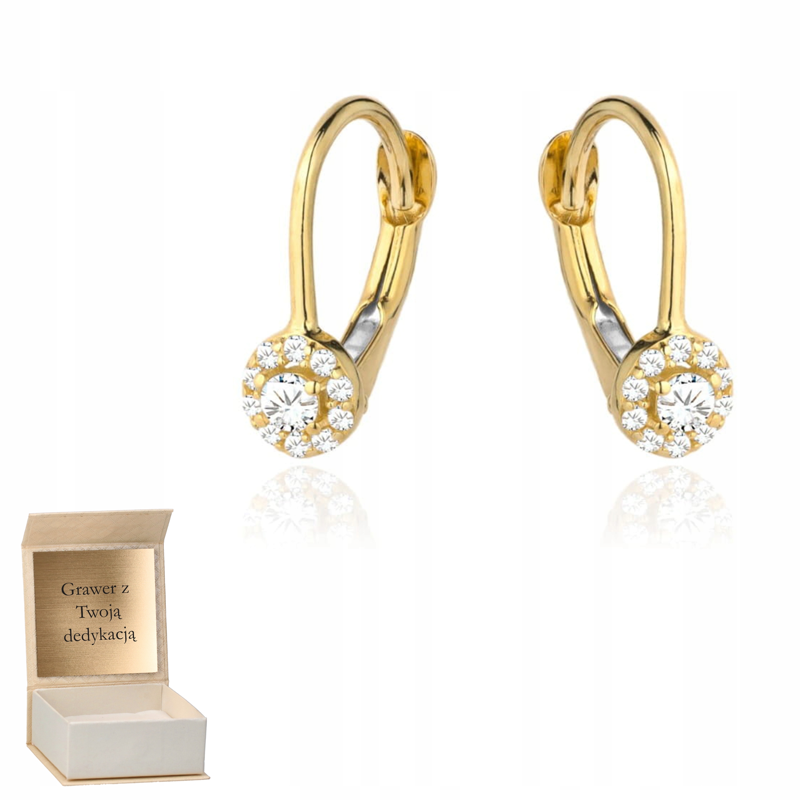 Zlaté náušnice Květina ze Zirkonie zapínání anglické zlato pr. 585 Gravírování