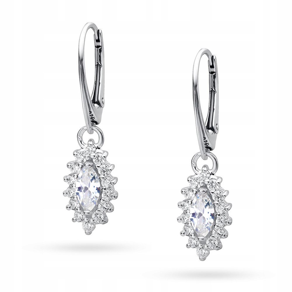 Stříbrné Náušnice 925 Závěsné Markýzy S Zirkony