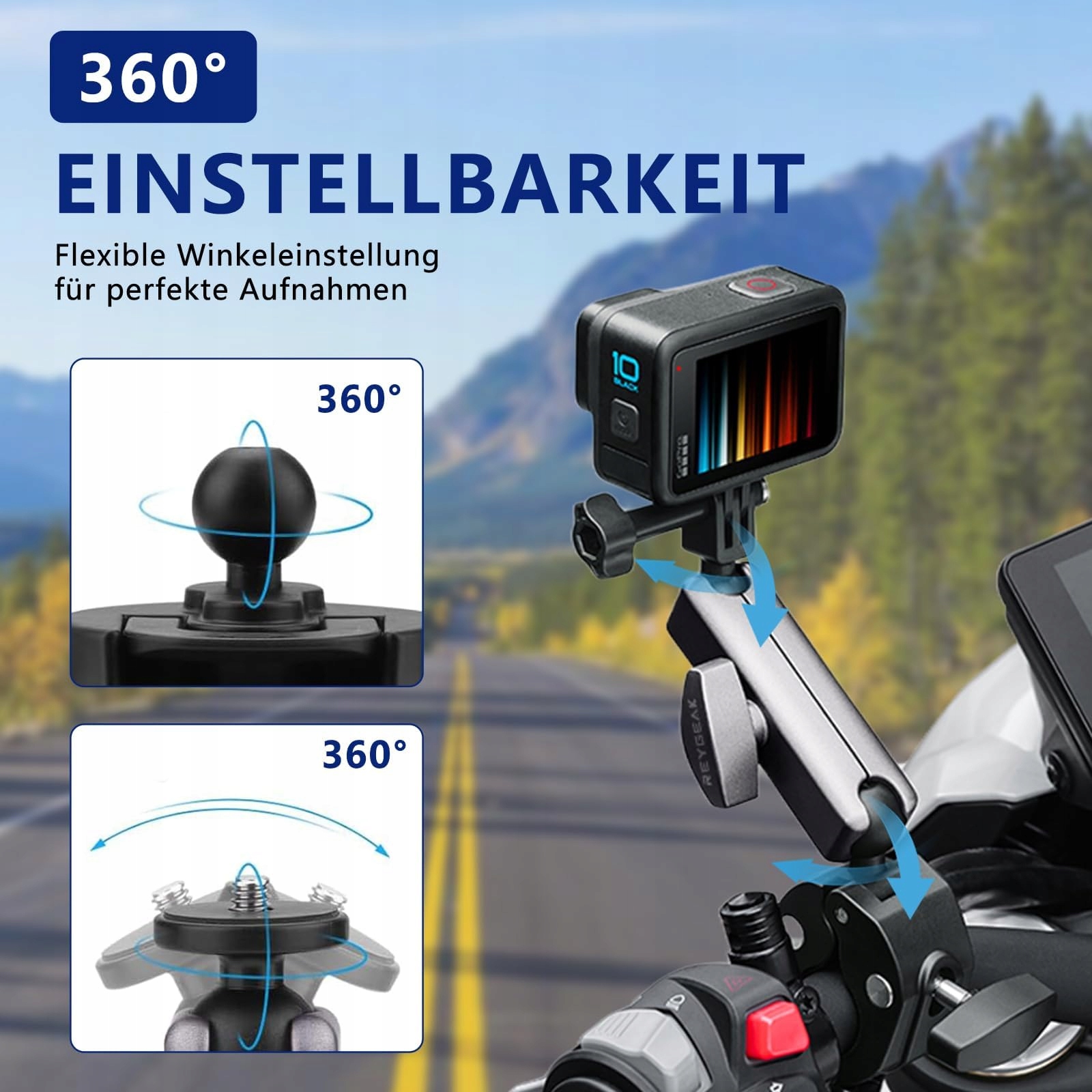 Uchwyt Motocyklowy GoPro Insta360 DJI Dual 360 Kamera Rower Obrotowy VZU — miniatura 5