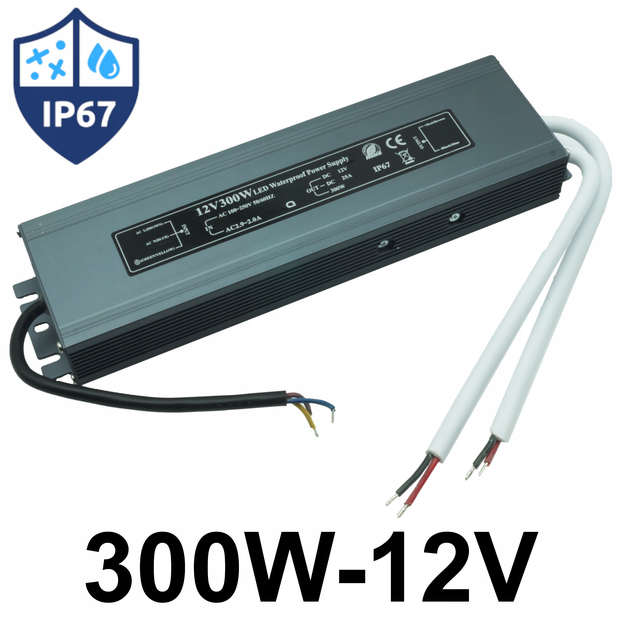 ZASILACZ LED WODOODPORNY 300W 12V IP67 HERMETYCZNY WEWNĘTRZNY / ZEWNĘTRZNY