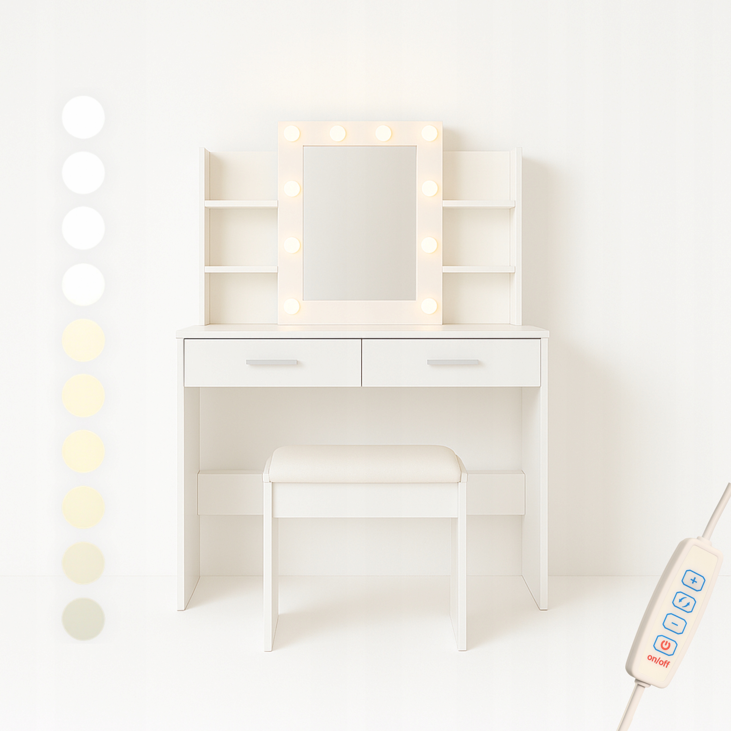 TOALETKA KOSMETYCZNA 85cm Z LUSTREM I OŚWIETLENIEM ŚCIEMNIANYM LED WINDY Wykończenie matowe