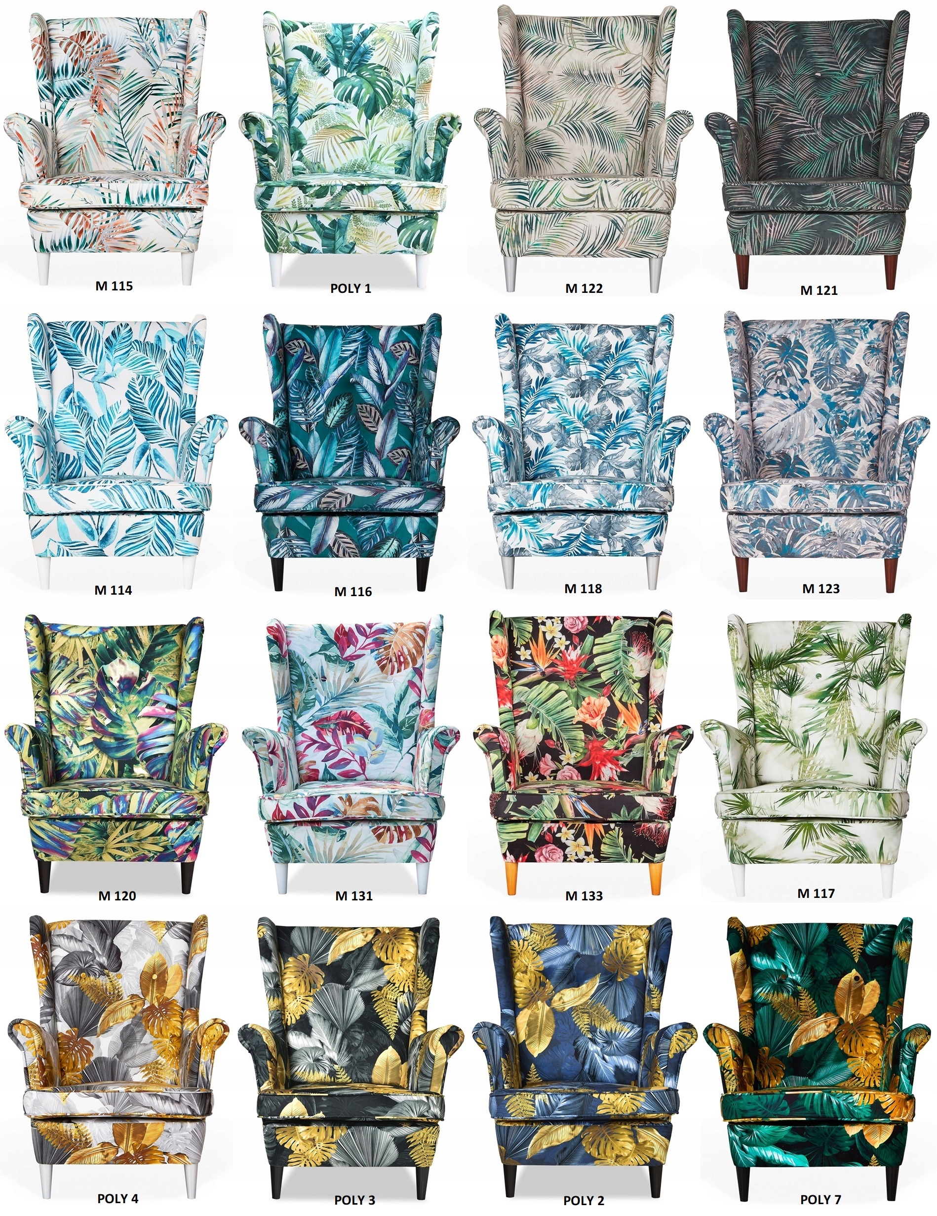 Fotel Uszak ZŁOTE LISCIE MONSTERY kobaltowy wzór Rodzaj uszak