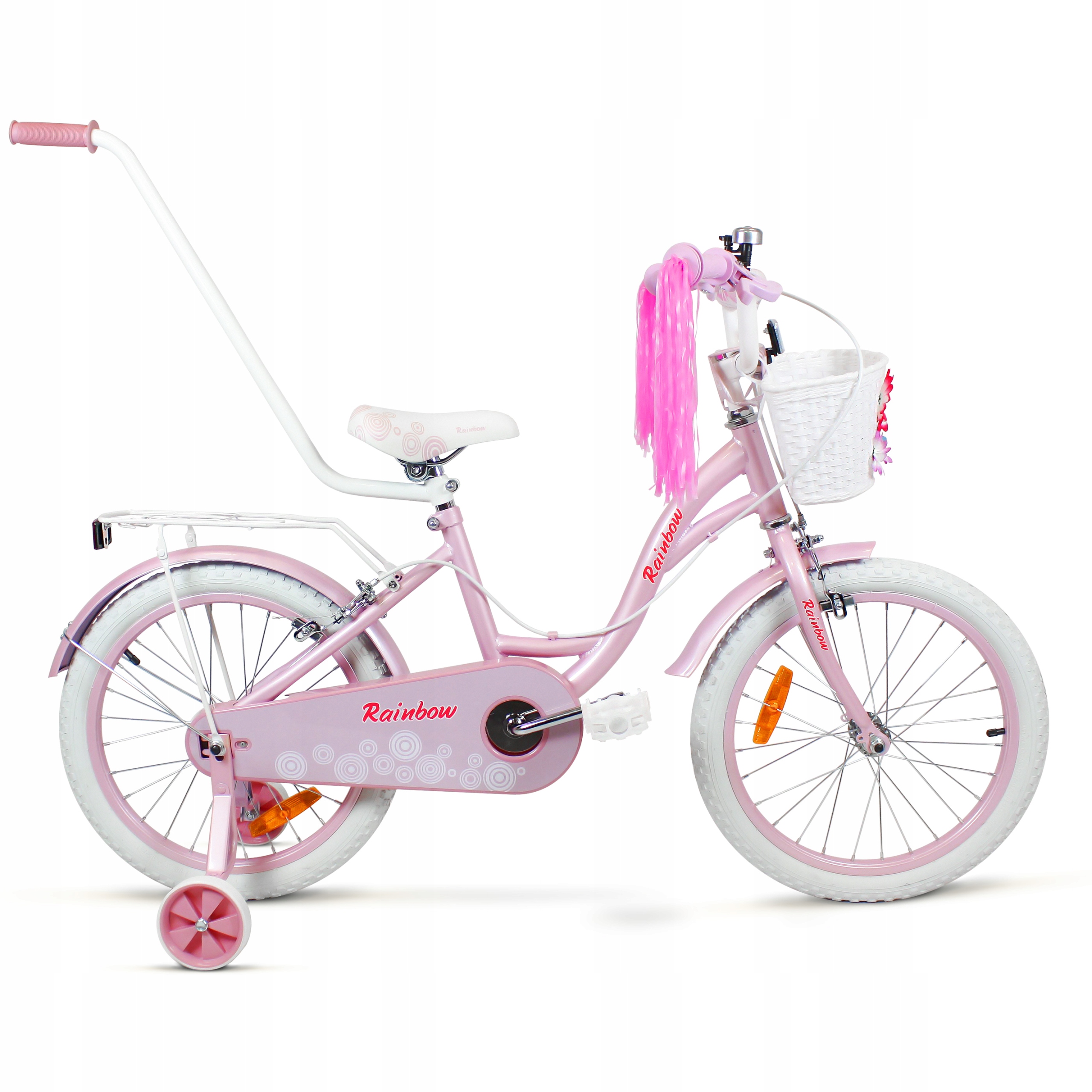 Rowerek koło 16 cali Sirox Rainbow Pink Pompowane Koła Koszyczek Prowadnik