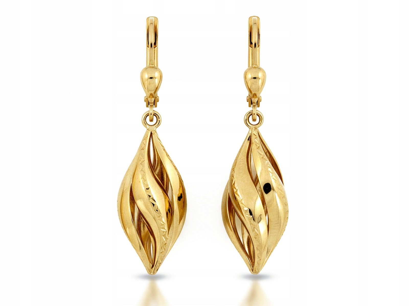 Náušnice závěsné zlaté 585 moderní efektní 3D na anglickém zapínání