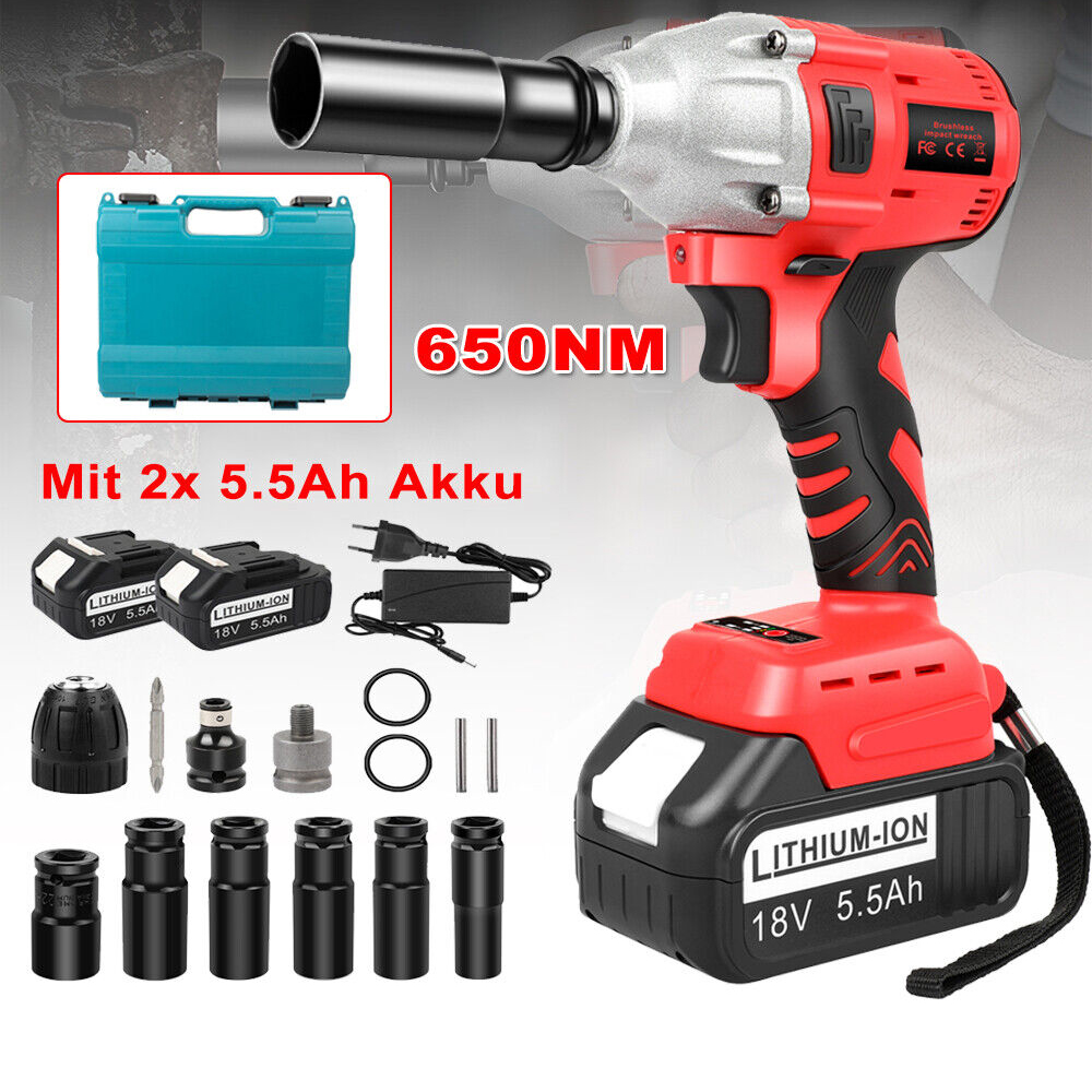 KLUCZ UDAROWY MOCNY 650 NM 2X AKU 18V 5.5AH NEW + 6X NASADKI UDAROWE Stan opakowania oryginalne