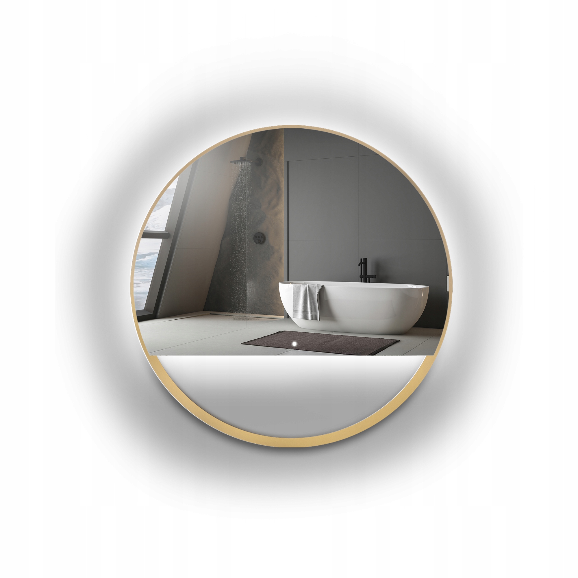 Zrcadlo Olena kulaté ve zlatém rámu Mdf Slim s Led podsvícením Fi 110