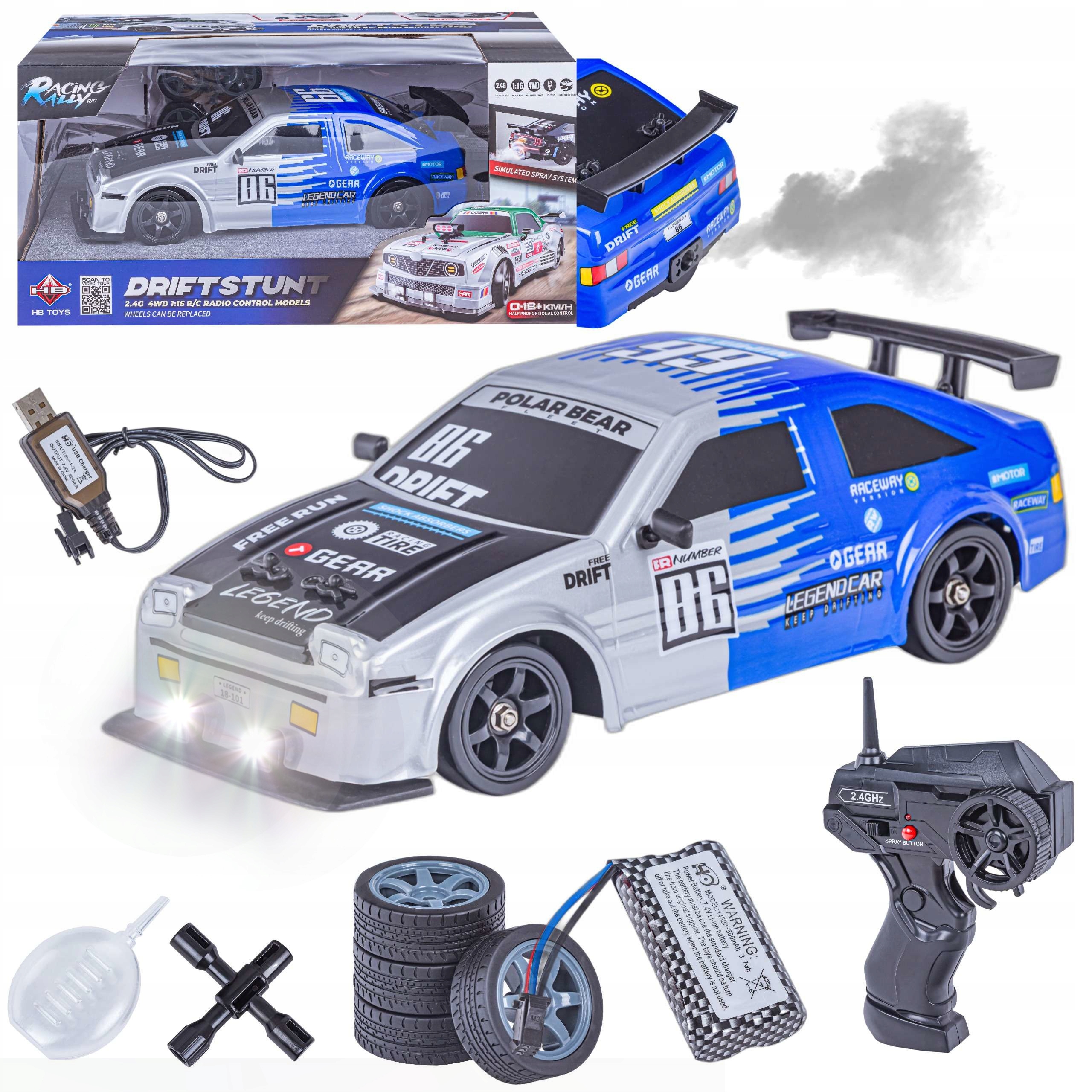 Auto Drift Duzy Samochód Zdalnie Sterowany na Pilota 2.4Gz Rc Led Dym 4x4