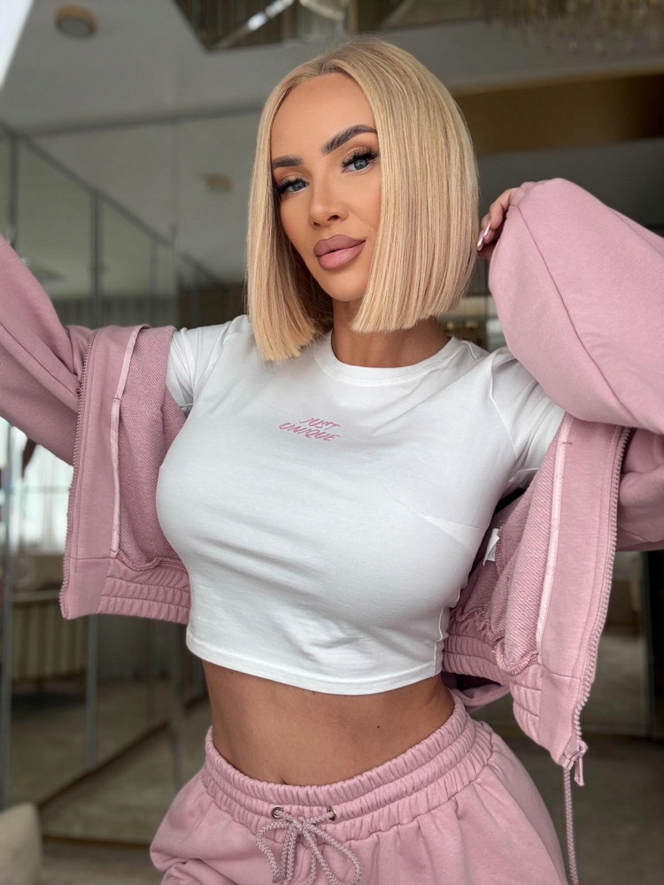 Just unikátní crop top, krátké tričko bílé M/L