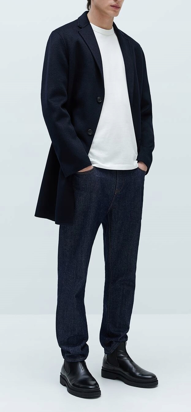 ZARA MAN PROSTY PŁASZCZ GRANAT WEŁNA L WIOSNA Marka Zara