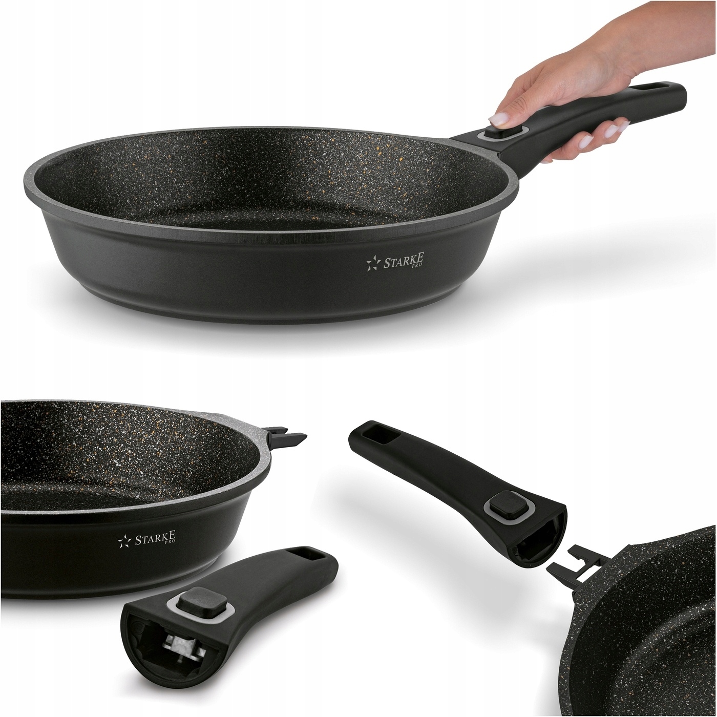 Patelnia Indukcja Marmurowa Odpinana Rączka Starke Pro Svart Marble 28 cm