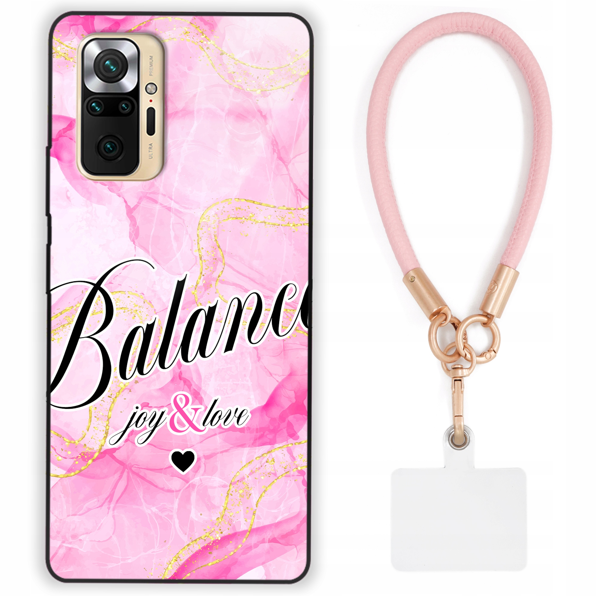 Pouzdro Pro Xiaomi Redmi Note 10 Pro Max Case Vodítko Růžová Kůže Mramorové Vzory