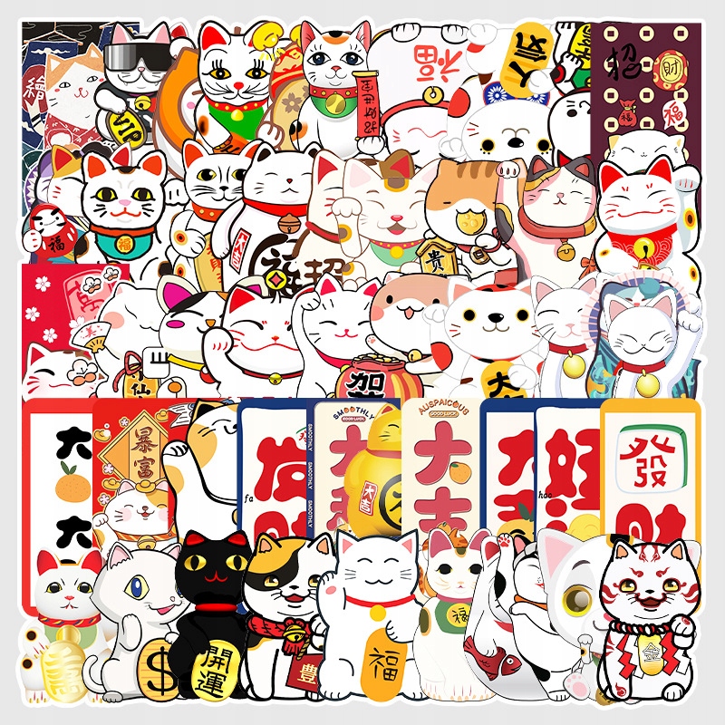 

Naklejki 50 szt Maneki Neko Kot Szczęścia Japonia