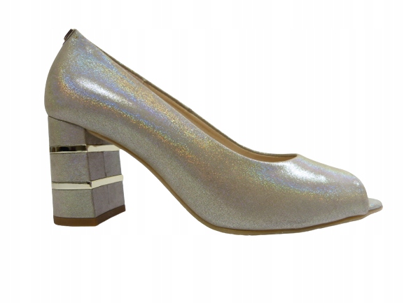 Béžově zlaté dámské kožené lodičky na podpatku bez prstů Sala 37