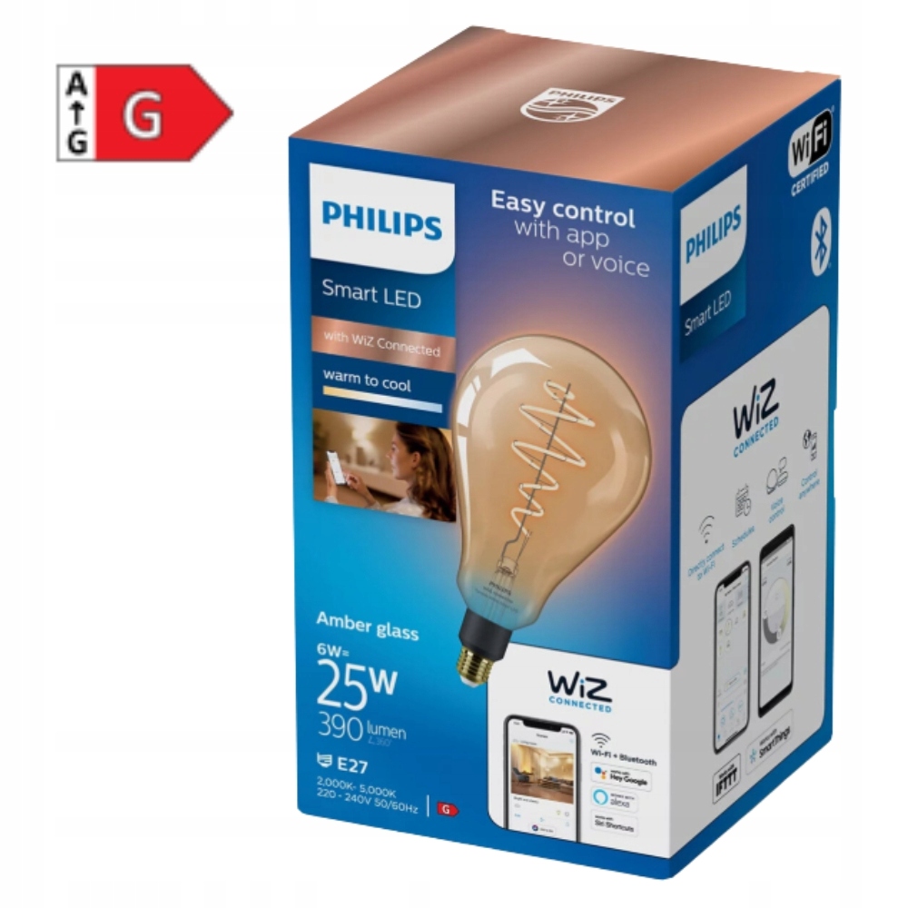Philips Jantarová žárovka s viditelným spirálovým vláknem 6 W PS160 E27
