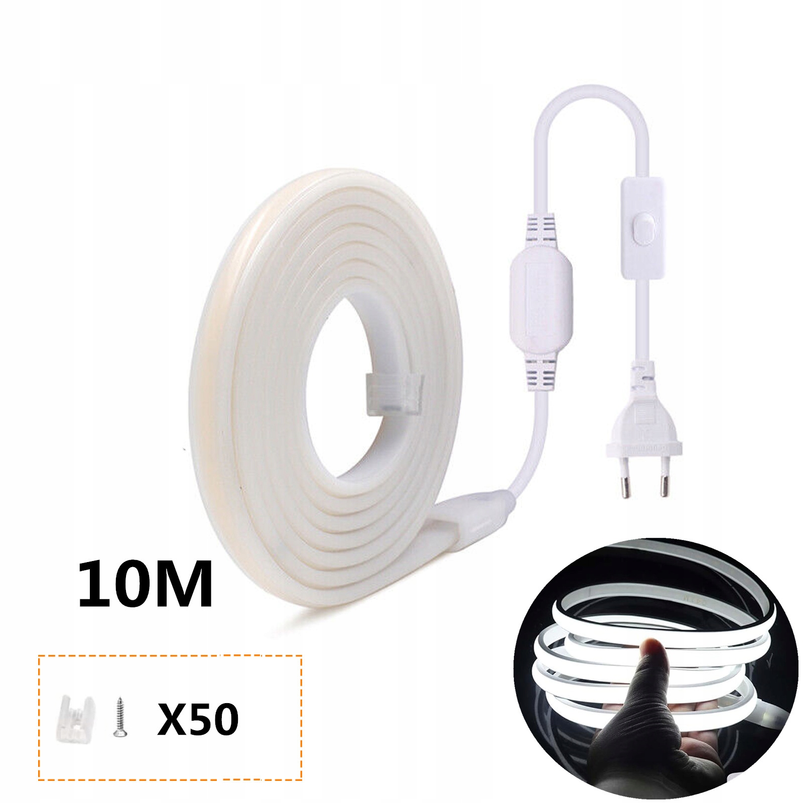 Taśma Led Neon Cob 220V 10M 288 diod/m 6000K Biała Zimna Homogeniczna 12MM