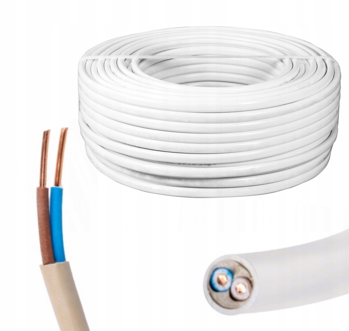 Kábel Ydy 2X2,5 450/750V okrúhly drôt biely rolka 100 m