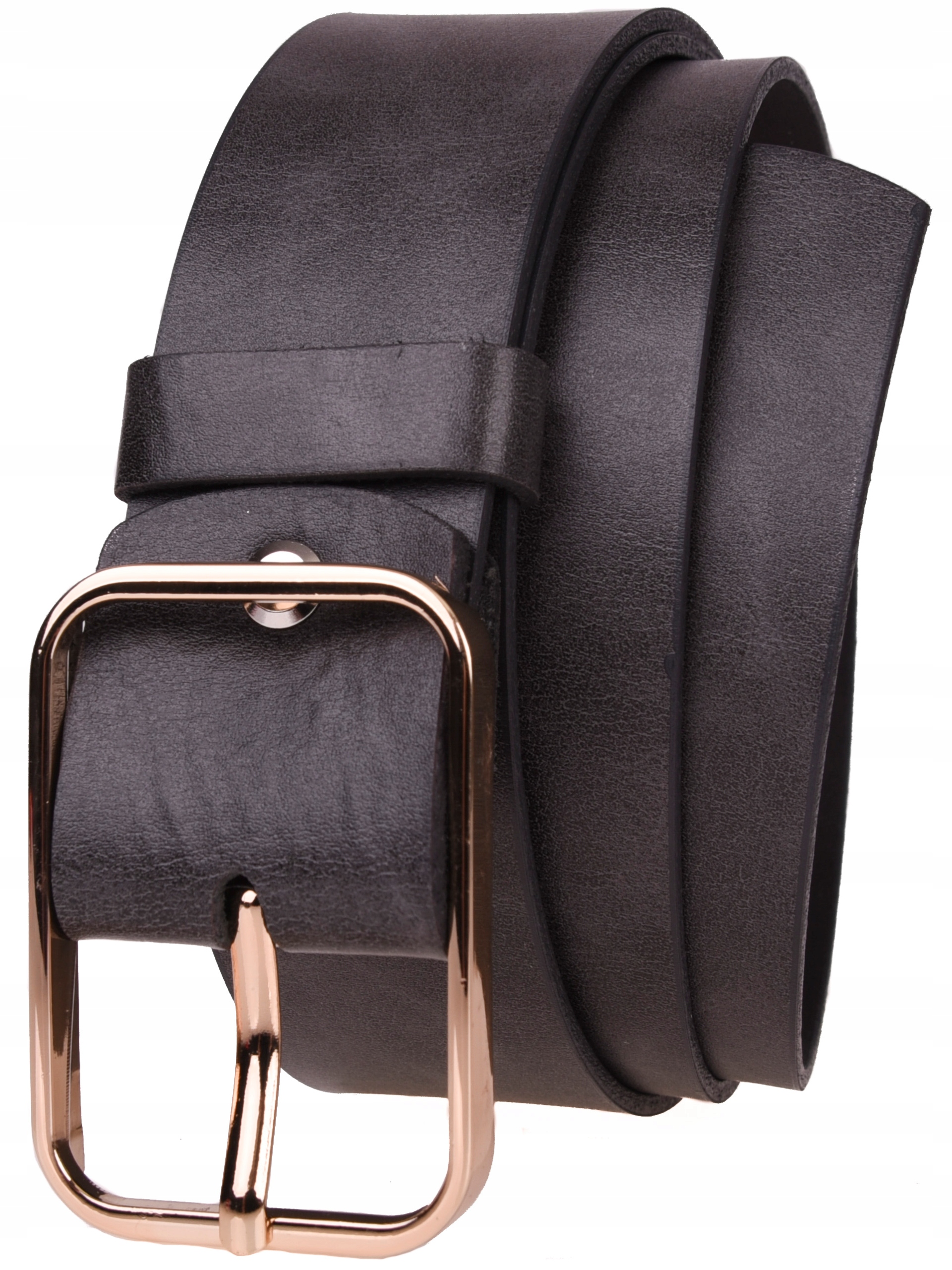 

Skórzany Pasek damski 4cm Szary złota klamra