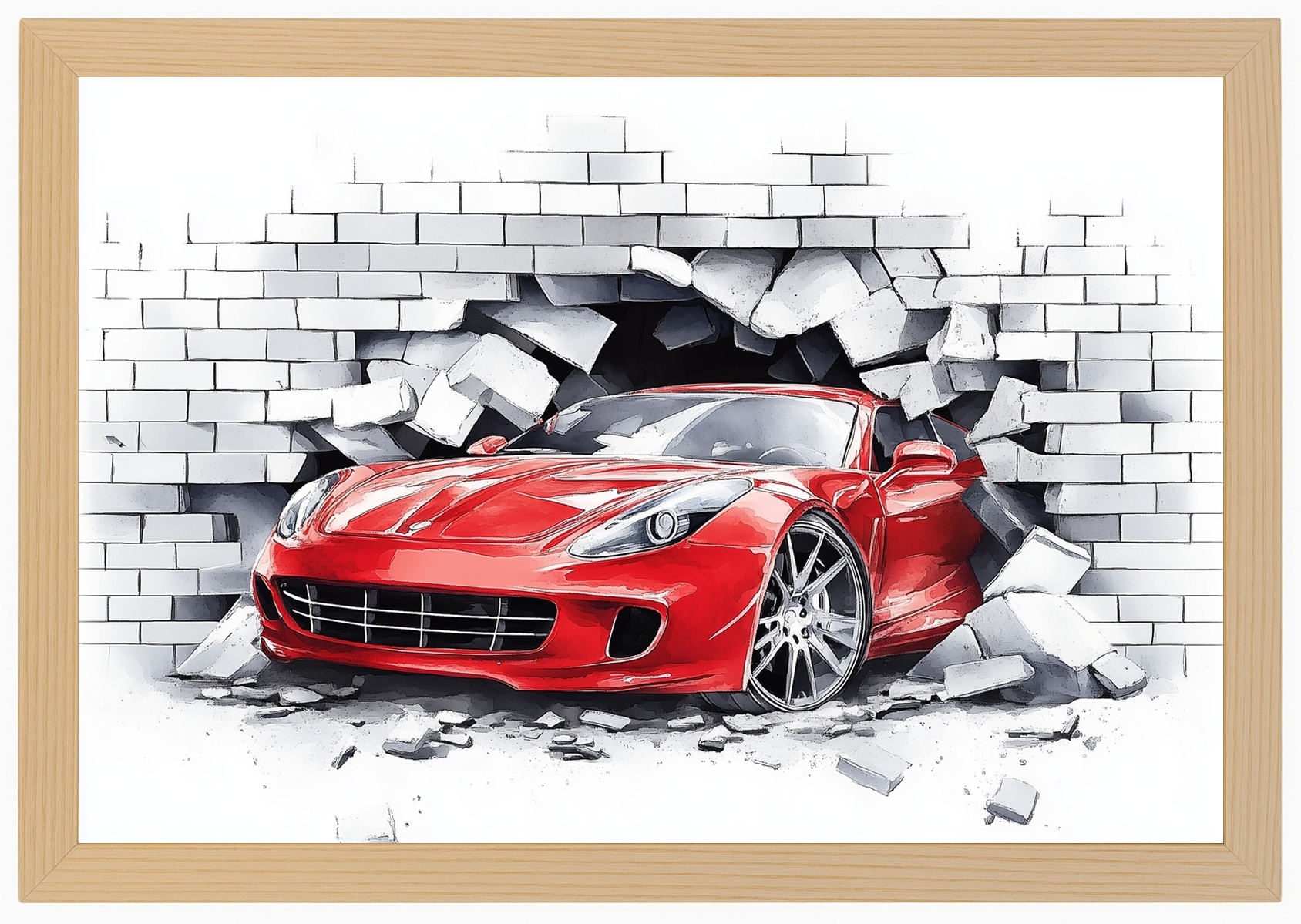 Plakát Rámeček Dřevo Červené Auto Ferrari Mur 3D 60x40