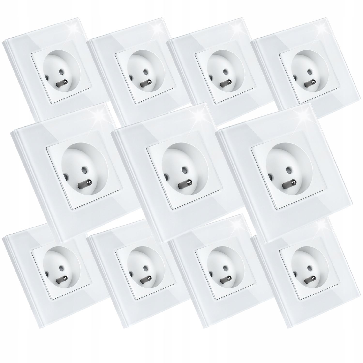 11 x Jednotlivá Zásuvka Elektrická Bílá Skleněná S Uzemněním