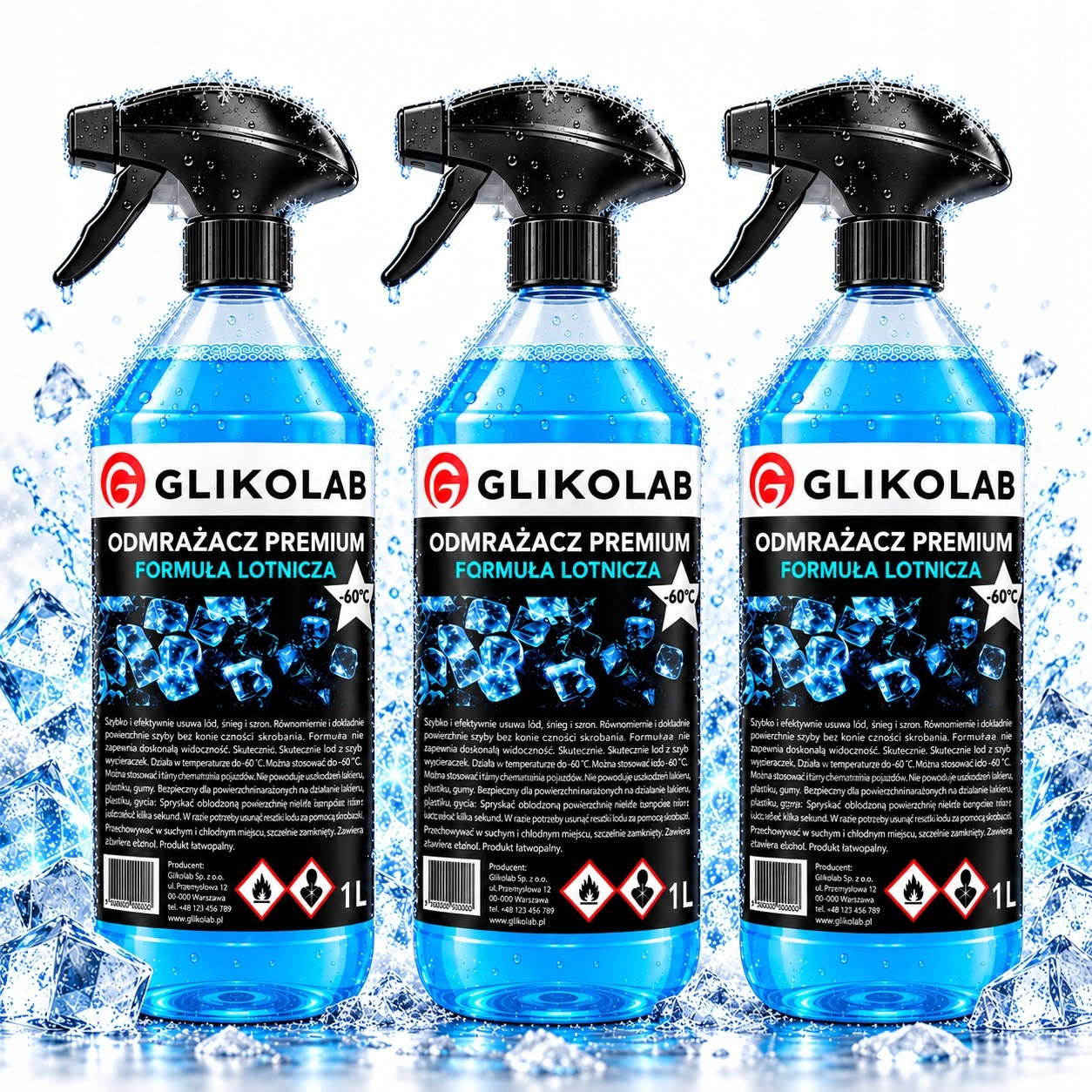Odmrażacz Do Szyb 3X1L Glikolab -60C Premium Formuła Lotnicza Lód I Szron