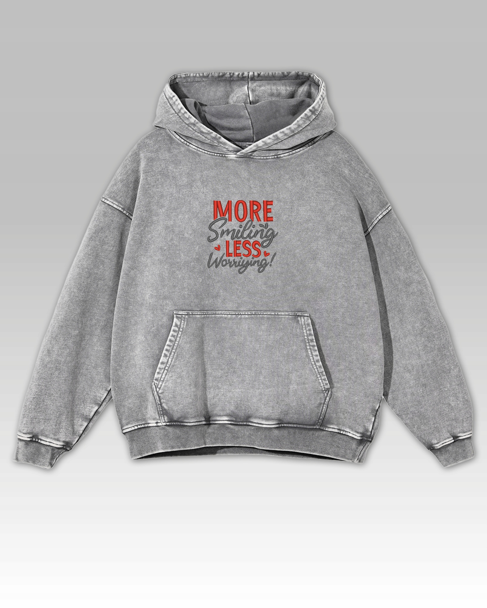Mikina More Smiling Less Worrying Haft Úsměv bez starostí Šedá L