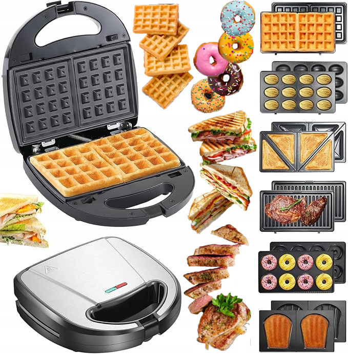 Wielofunkcyjny Toster 6 w 1: Opiekanie, Grillowanie, Gofry, Orzeszki, Donaty, Powłoka Nieprzywierająca