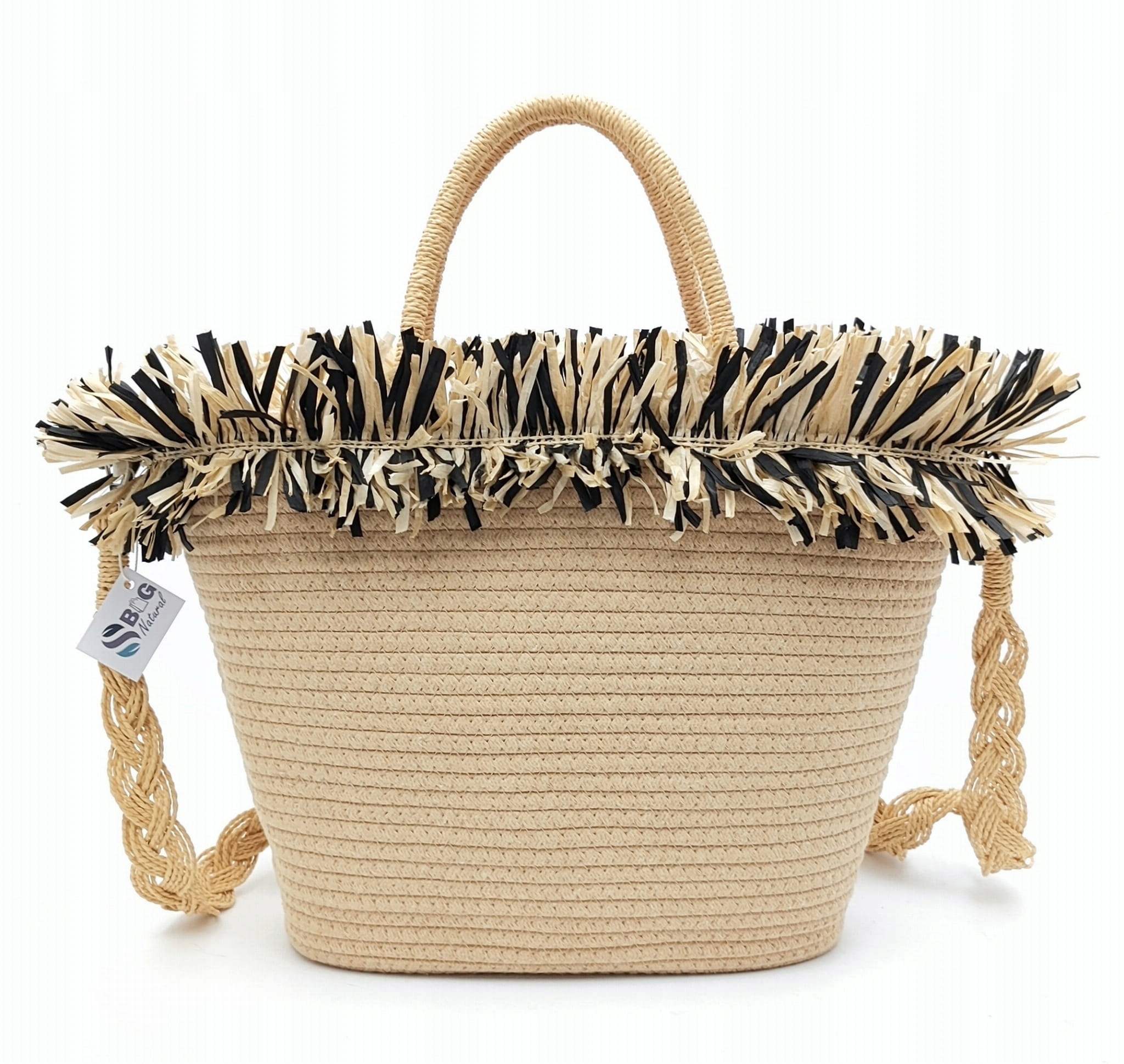 Pletená taška Letní bavlněný košík s třásněmi, světle béžová