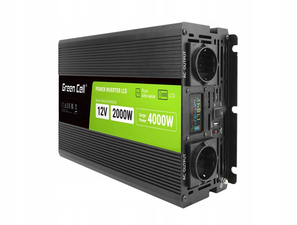 Green Cell LCD Menič napätia 12V 2000W/4000W Sínus